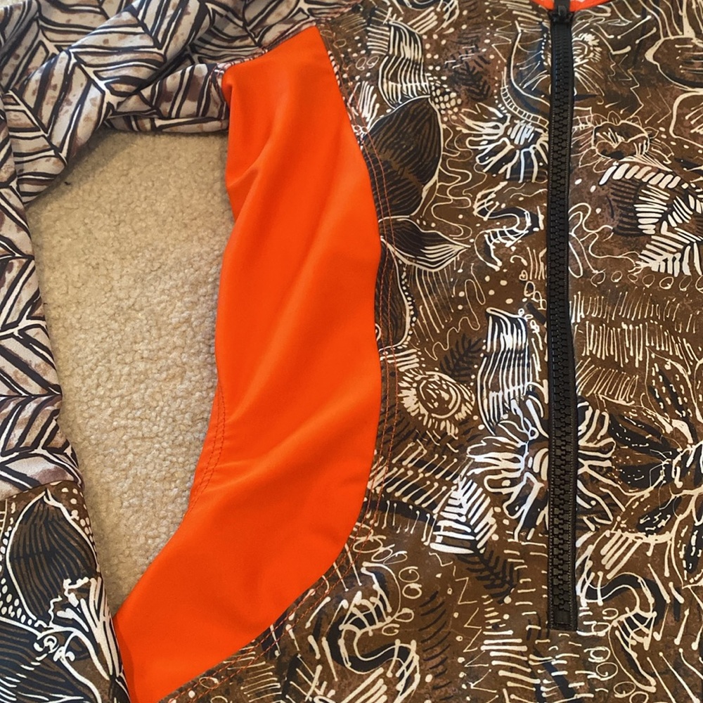 FP beach Free People Stevie Orange and Brown zip front Surf Swimsuit L large New - Picture 3 of 6